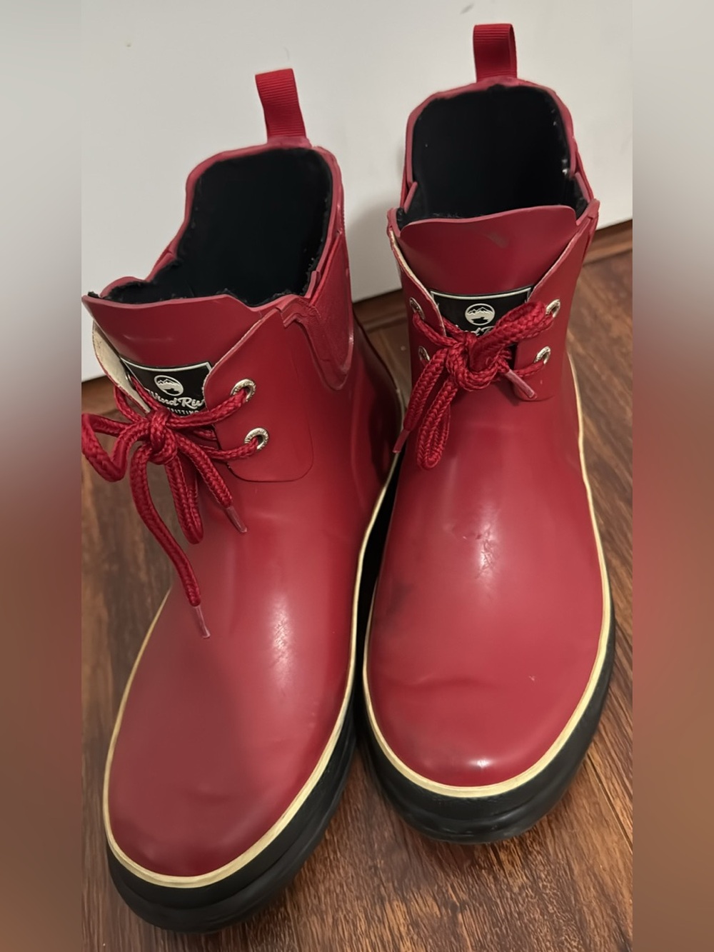 Wind River Red Rain Ankle Boots with White Trim